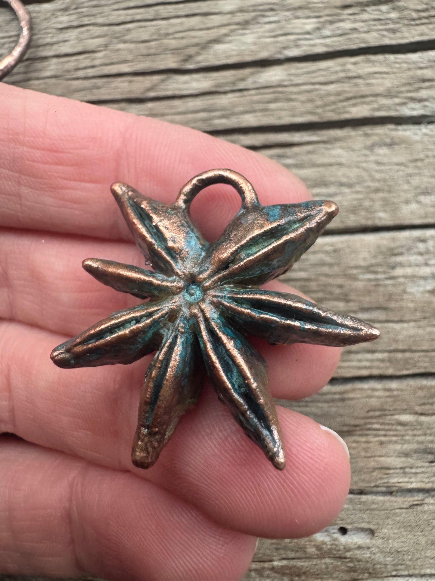 Star Anise | Electroformed pendant | Blue Patina