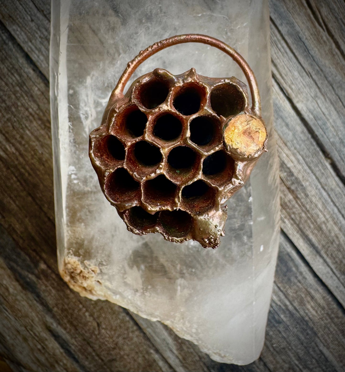 Wasp Nest w/ wasp | Citrine | Electroformed Copper Pendant