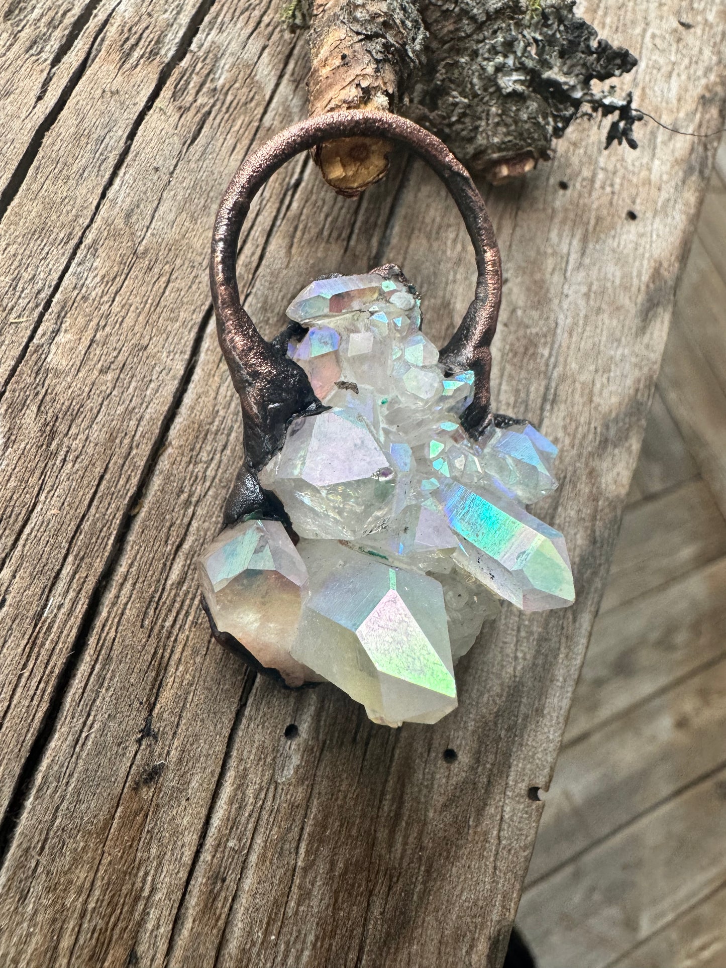 Angel Aura Quartz| Electroformed Copper Pendant | Chunky Pendant