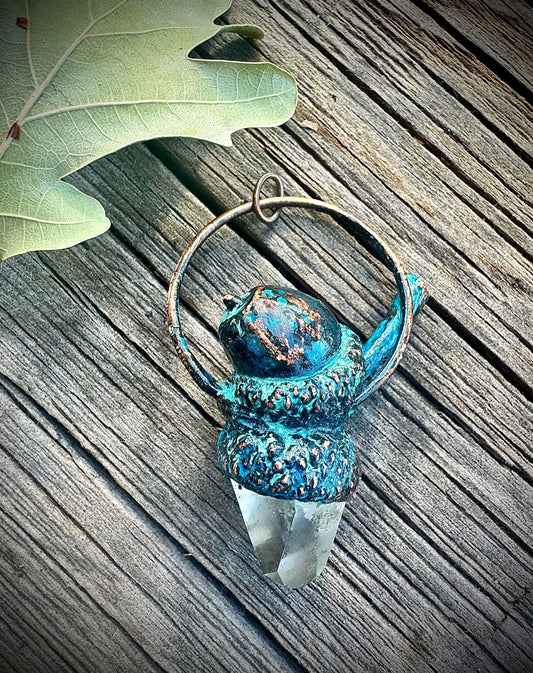 Acorn w/ Quartz | Electroformed Copper Pendant