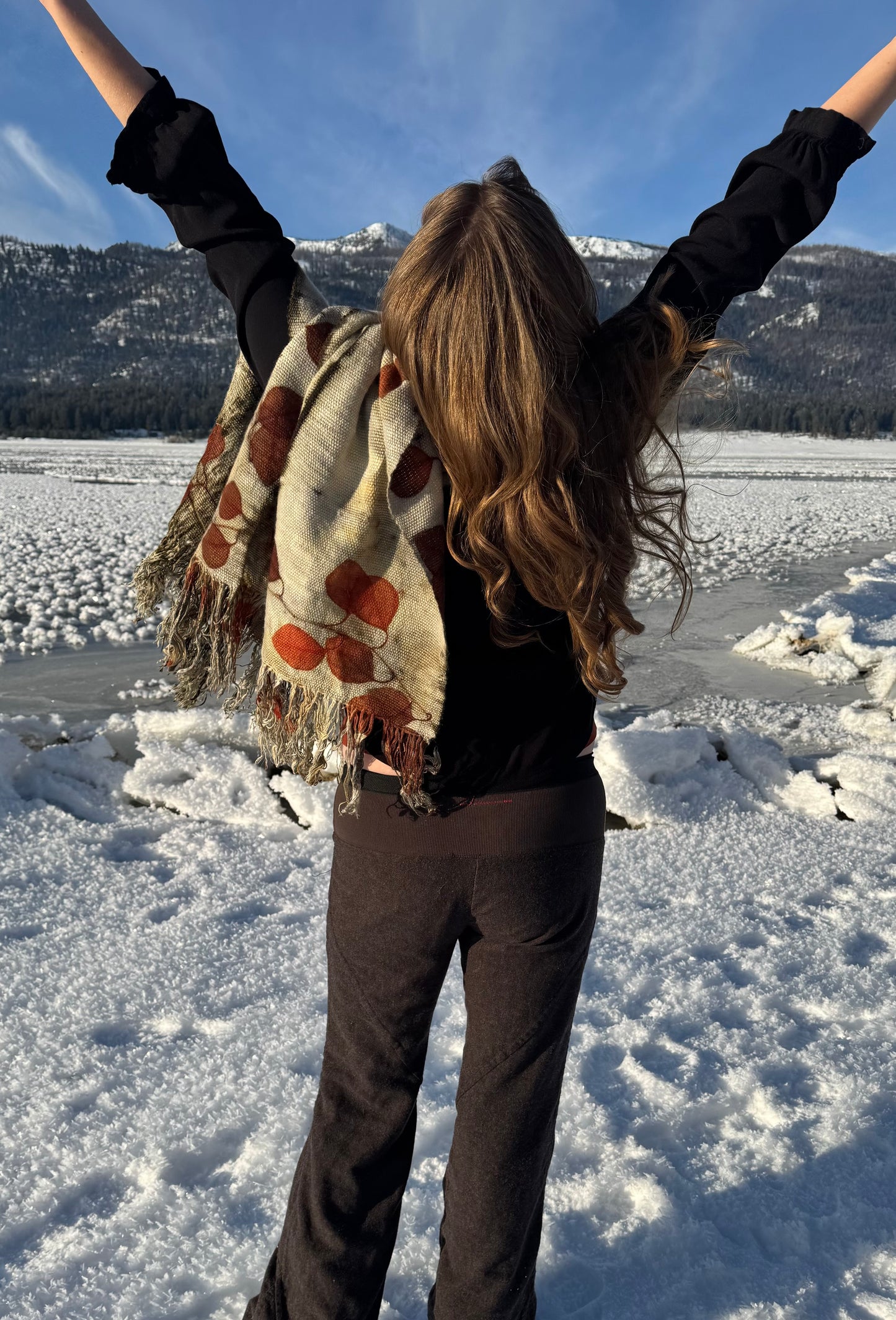 Handwoven Alpaca Shawl – Eucalyptus Eco-Print | Fair Trade Botanical Wrap #1