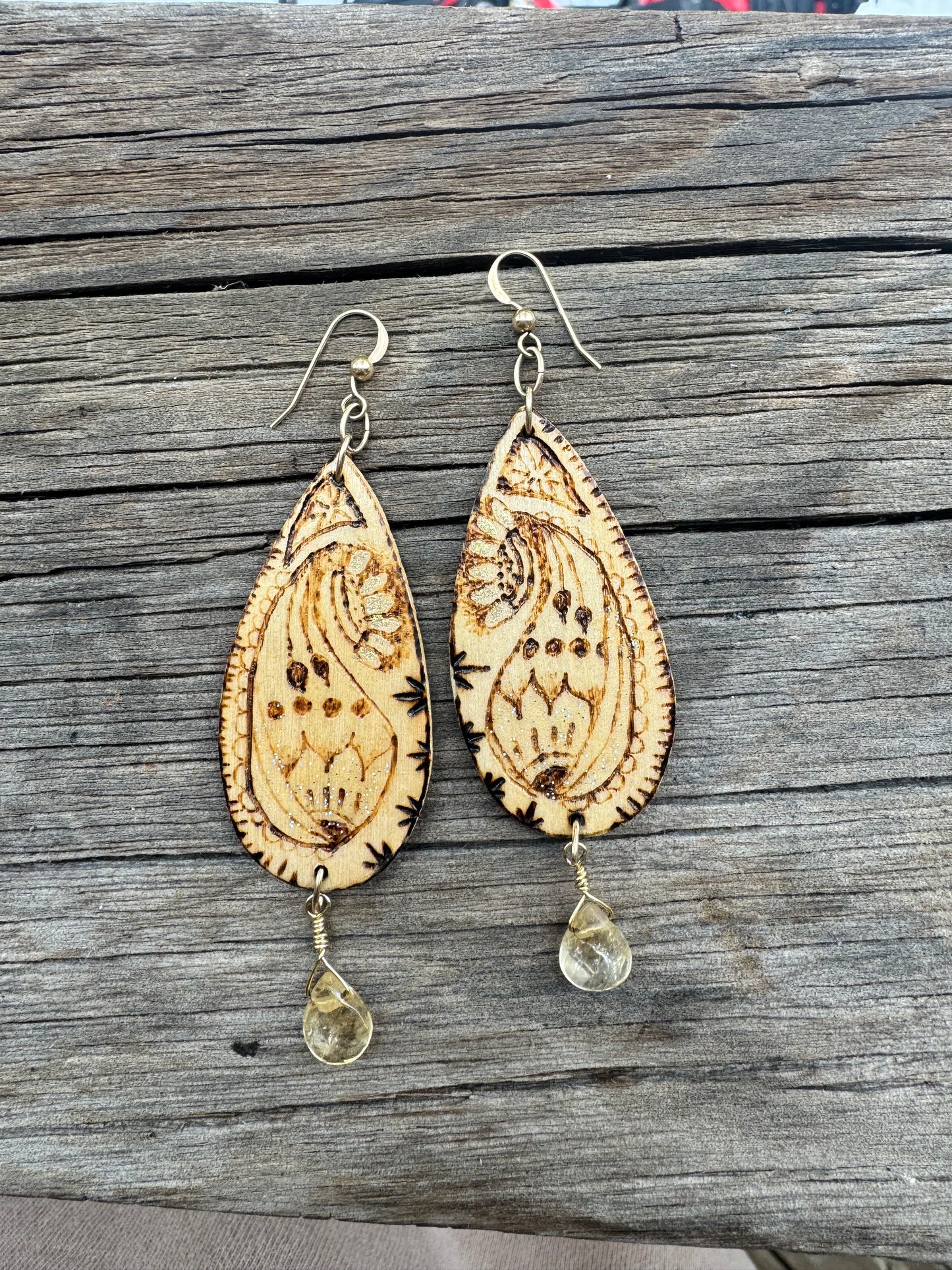 Self Love | Citrine |Wood-Burned Earrings