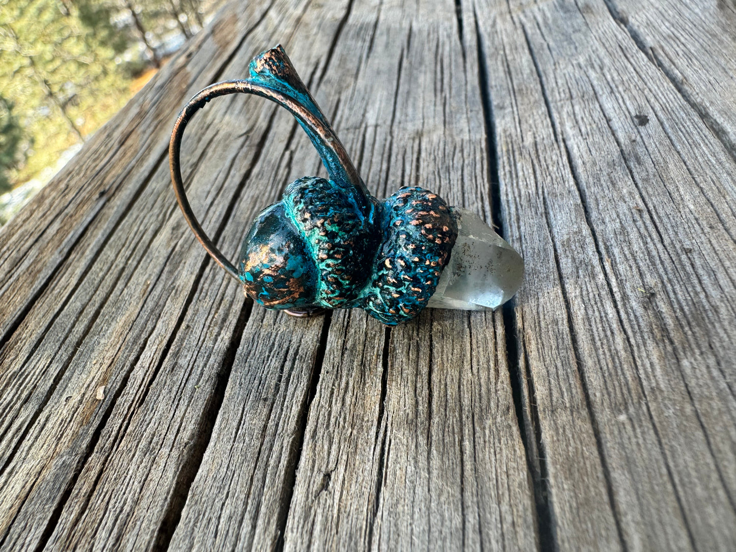 Acorn w/ Quartz | Electroformed Copper Pendant