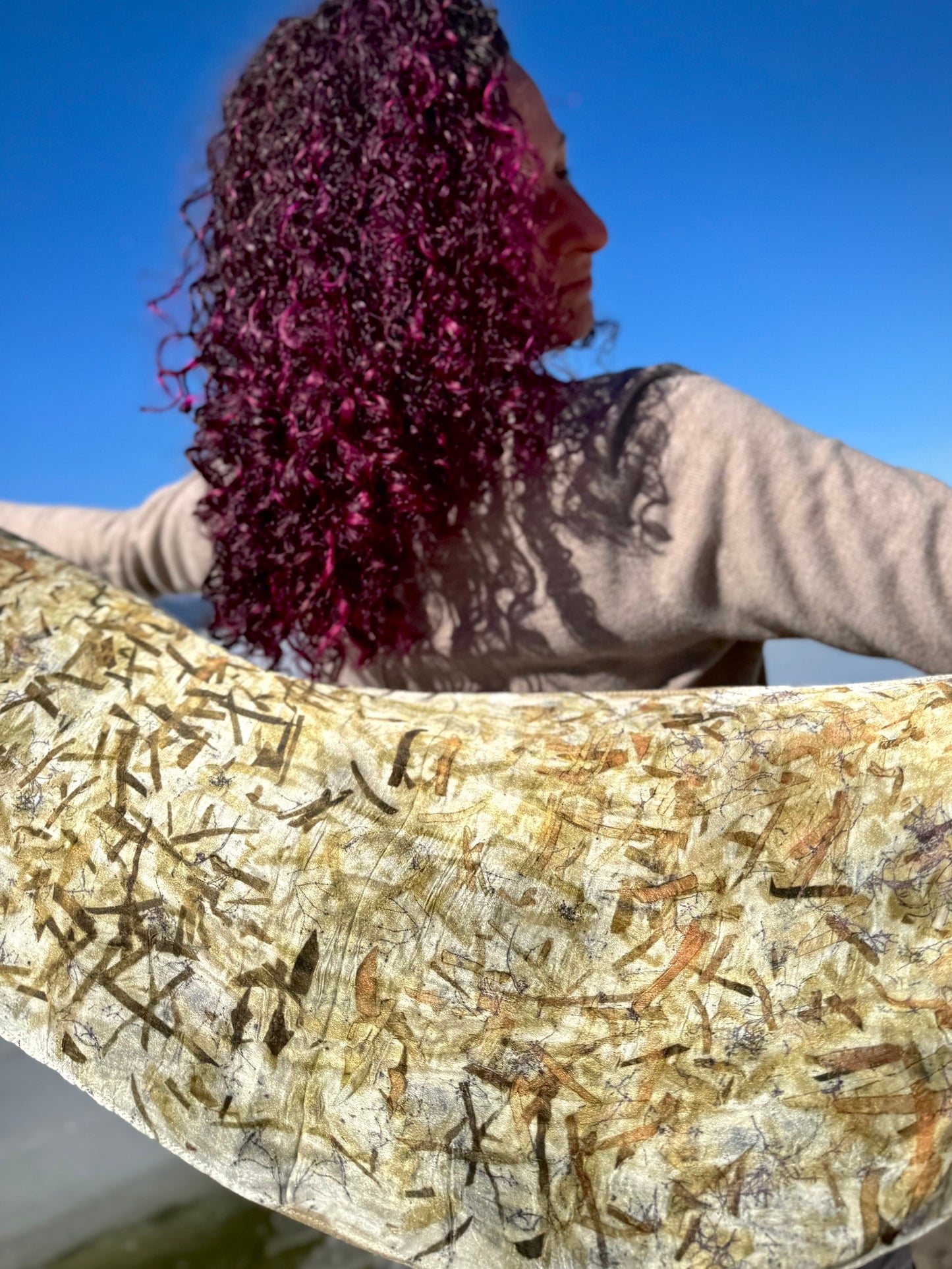 Continus (Smoke Bush) & Onion skins eco-printed on Silk