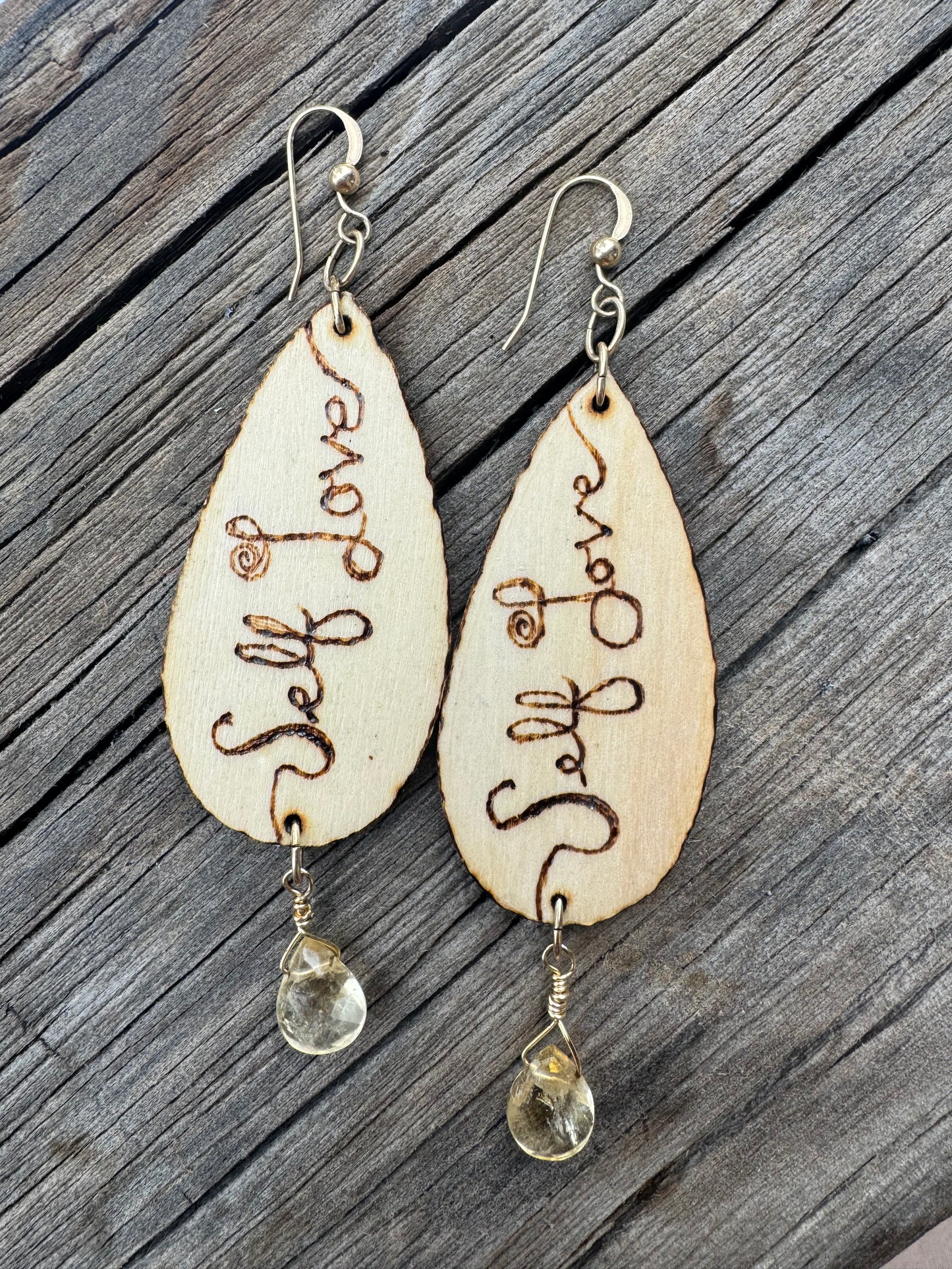 Self Love | Citrine |Wood-Burned Earrings