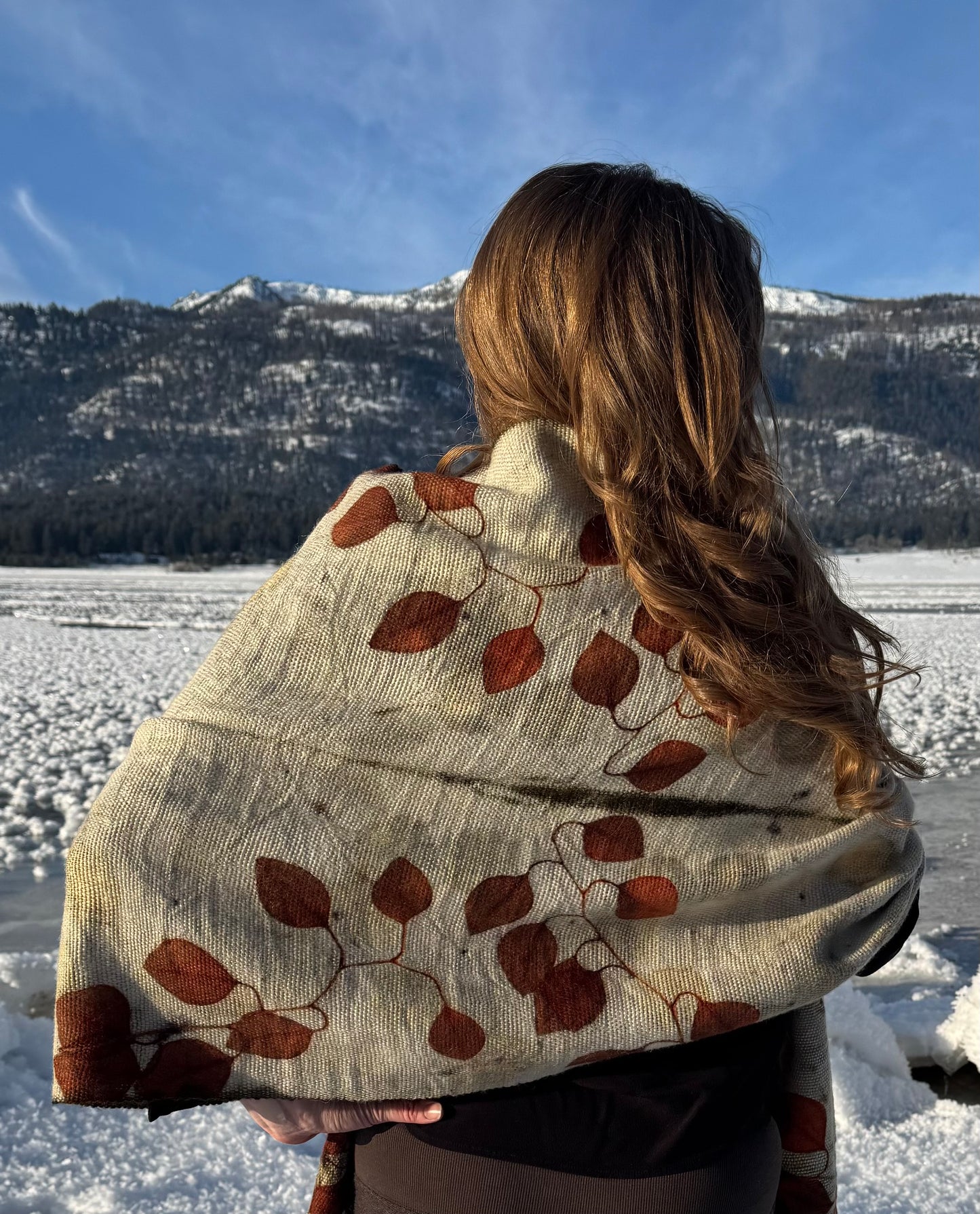 Handwoven Alpaca Shawl – Eucalyptus Eco-Print | Fair Trade Botanical Wrap #1