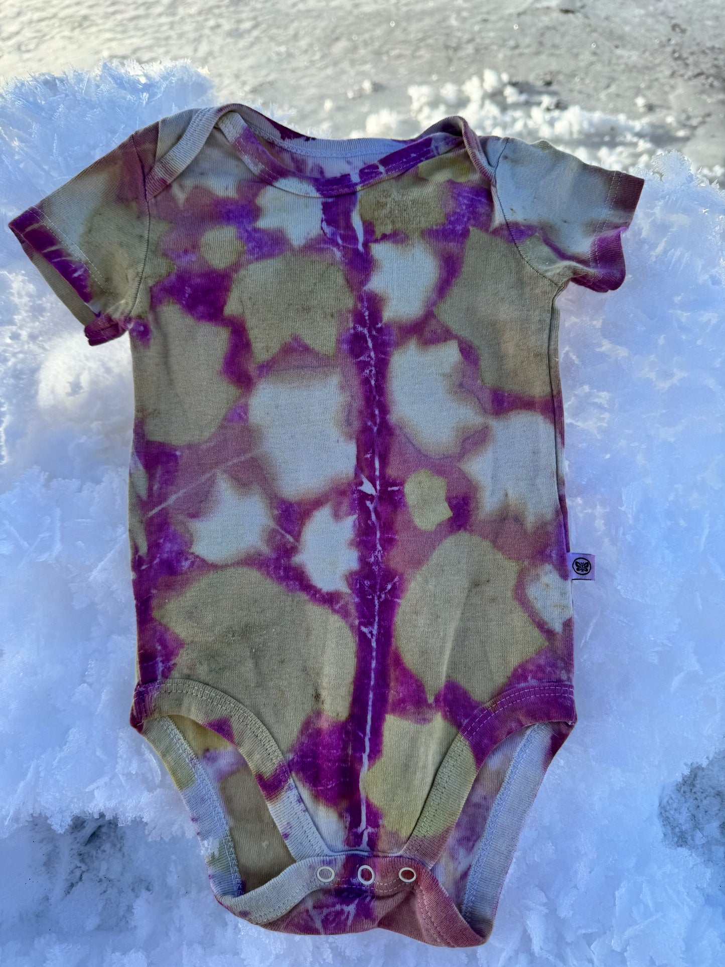 Cochineal | Tulip Tree Leaves | Eco-printed | 6-9 Month Onesie |100% Organic cotton
