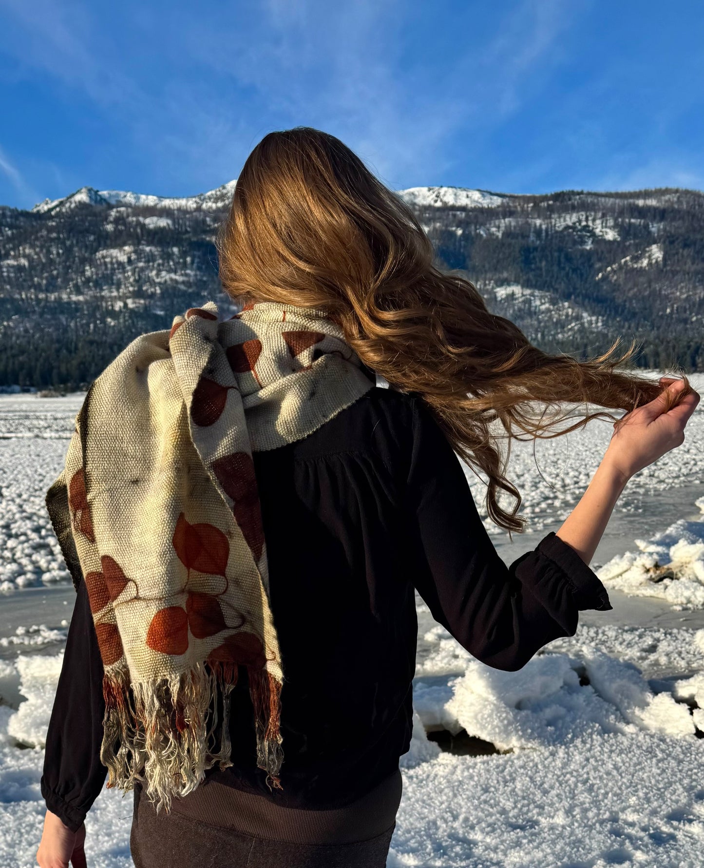 Handwoven Alpaca Shawl – Eucalyptus Eco-Print | Fair Trade Botanical Wrap #1