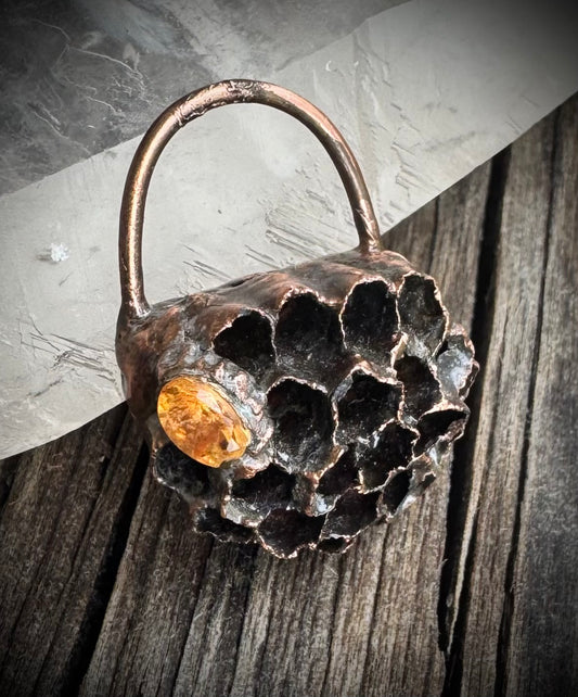 Wasp Nest  | Citrine |Electroformed Pendant