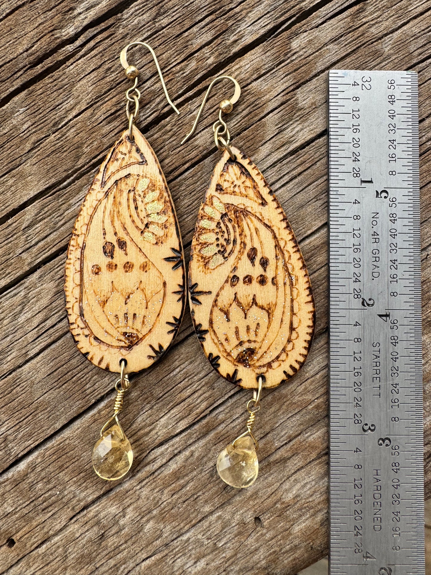 Self Love | Citrine |Wood-Burned Earrings