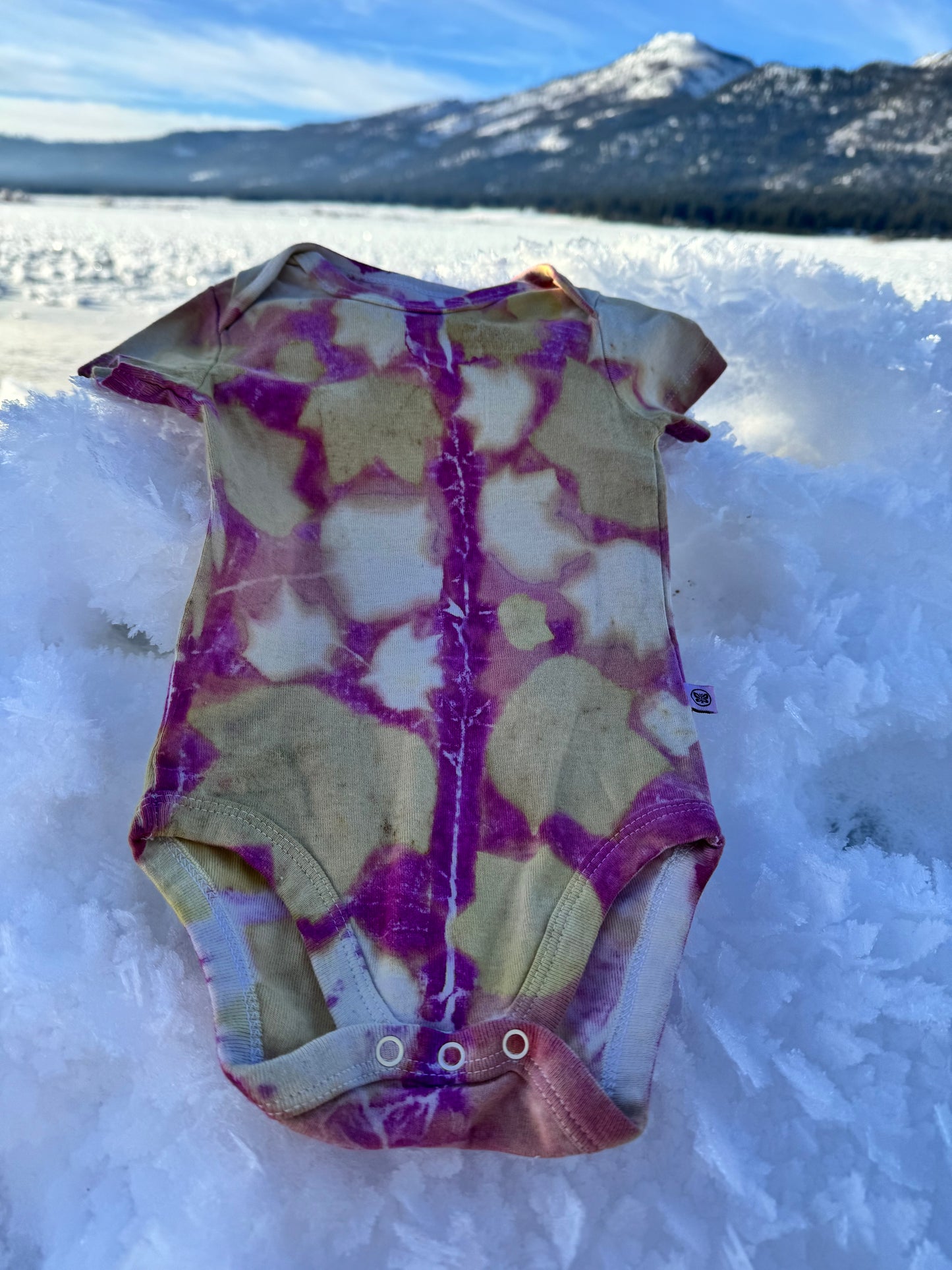 Cochineal | Tulip Tree Leaves | Eco-printed | 6-9 Month Onesie |100% Organic cotton