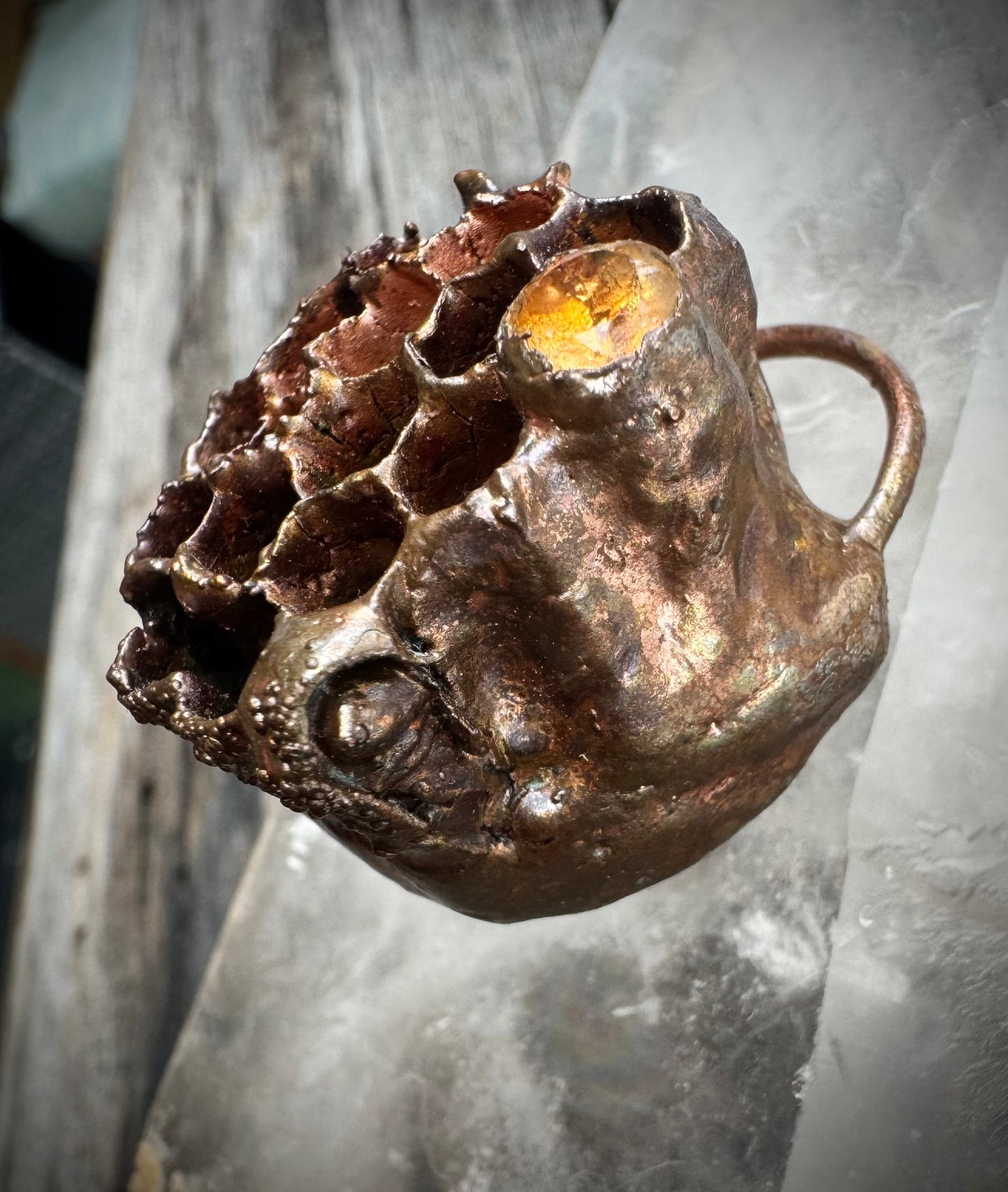 Wasp Nest w/ wasp | Citrine | Electroformed Copper Pendant