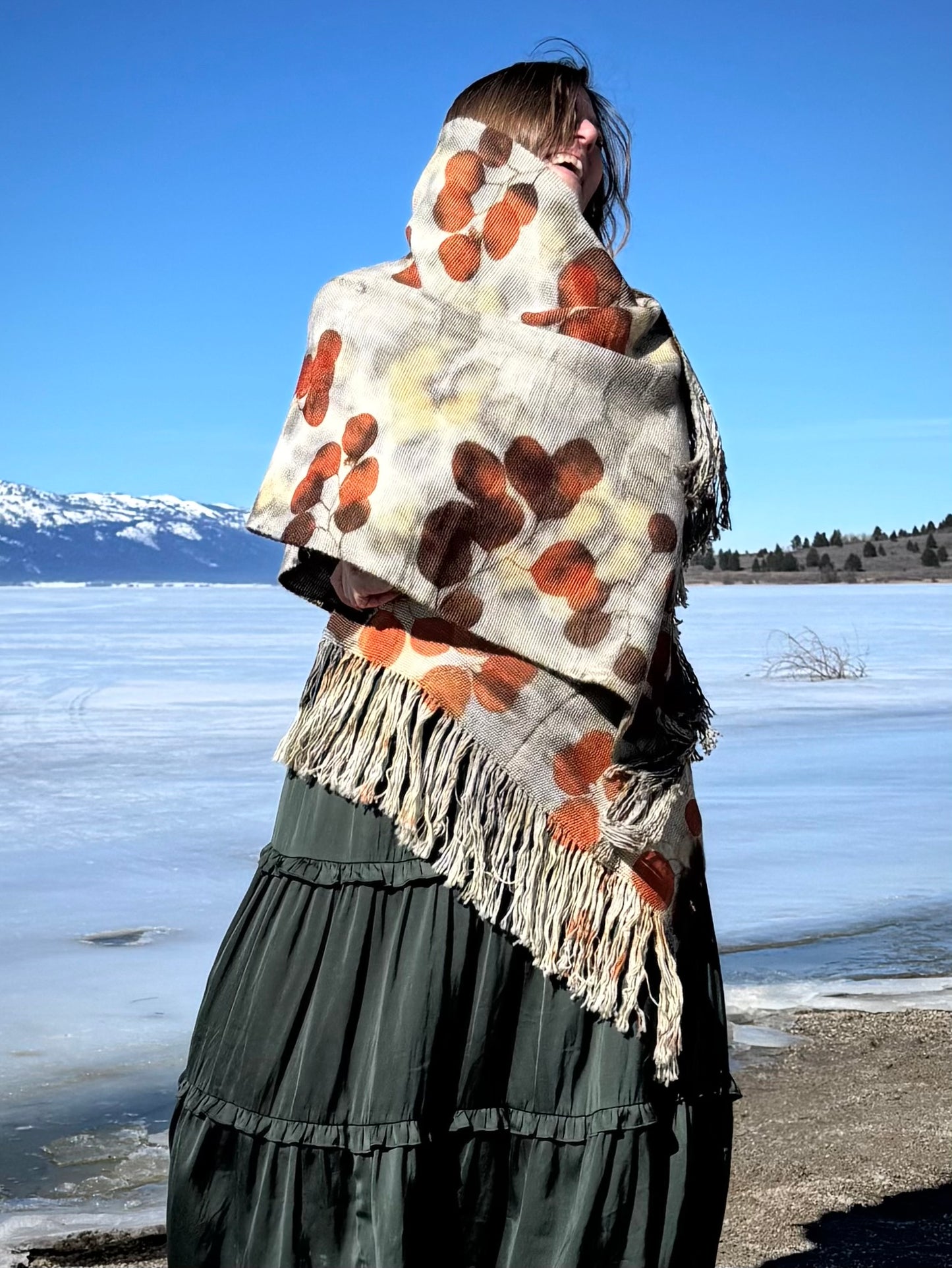 Handwoven Alpaca Shawl | Eucalyptus Eco-print | Fair Trade Bolivian Wrap #2