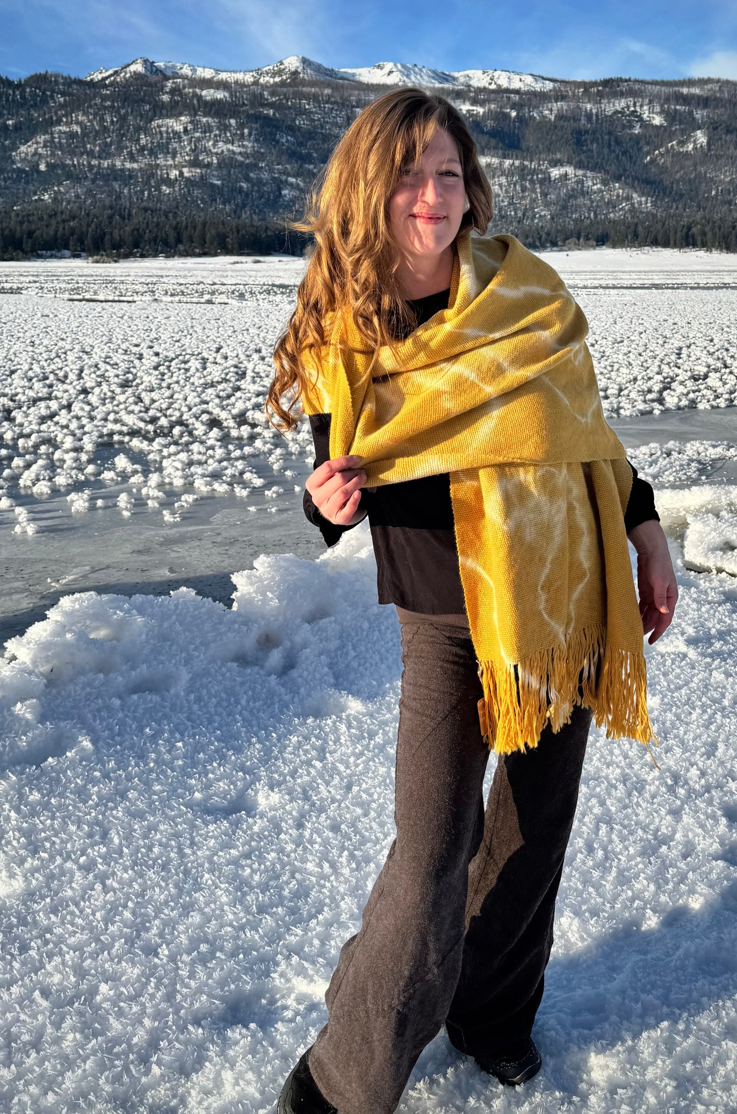 Handwoven Alpaca Shawl —Botanically Dyed with Coreopsis | Fair Trade Botanical Wrap