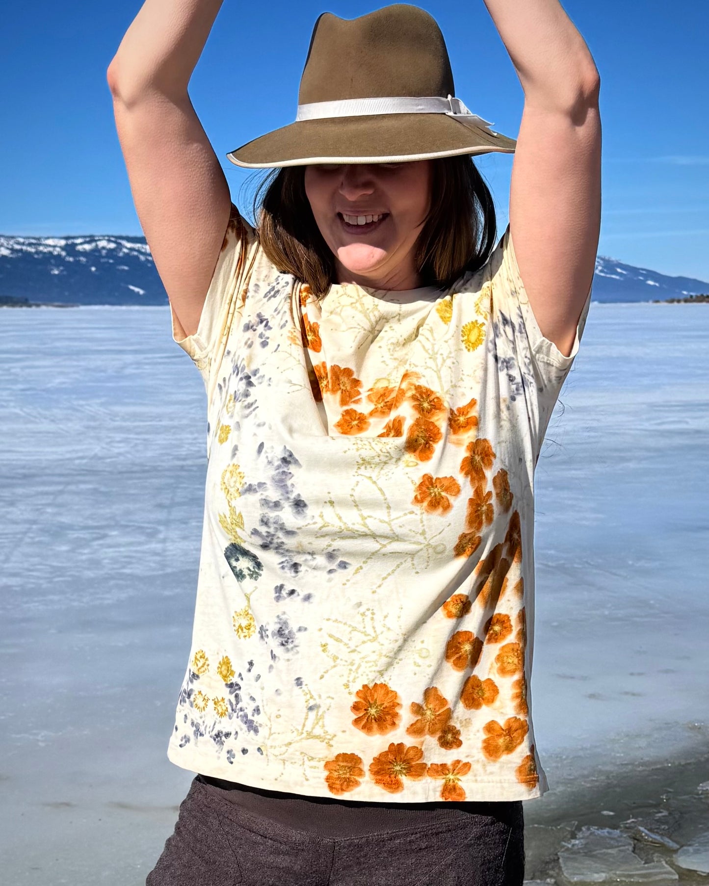 Tango Cosmo, Hopi Sunflower seed, and Dyers Chamomile | Eco-printed | Organic | Fair Trade Cotton