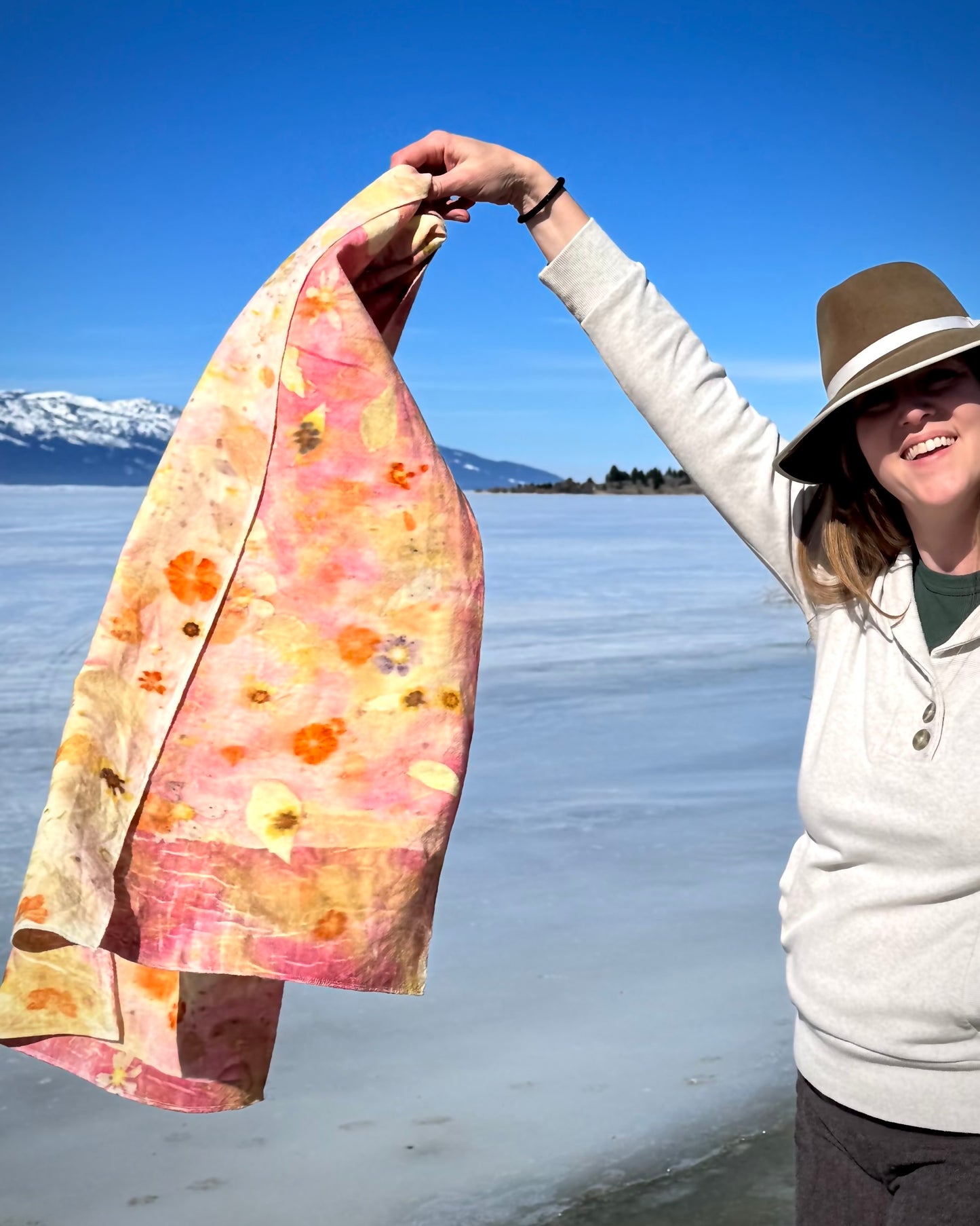 Garden bouquet & Cochineal | Eco-printed | Merino Wool | Shawl
