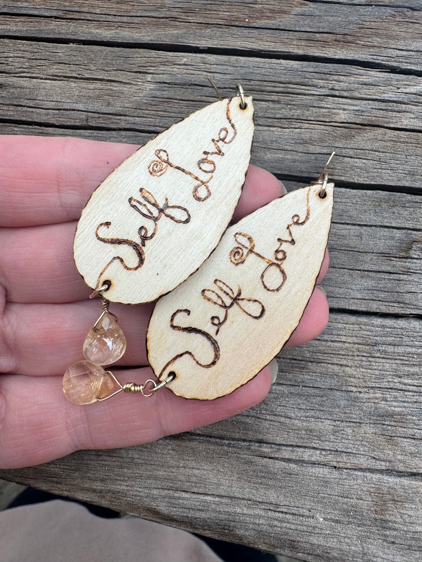 Self Love | Citrine |Wood-Burned Earrings