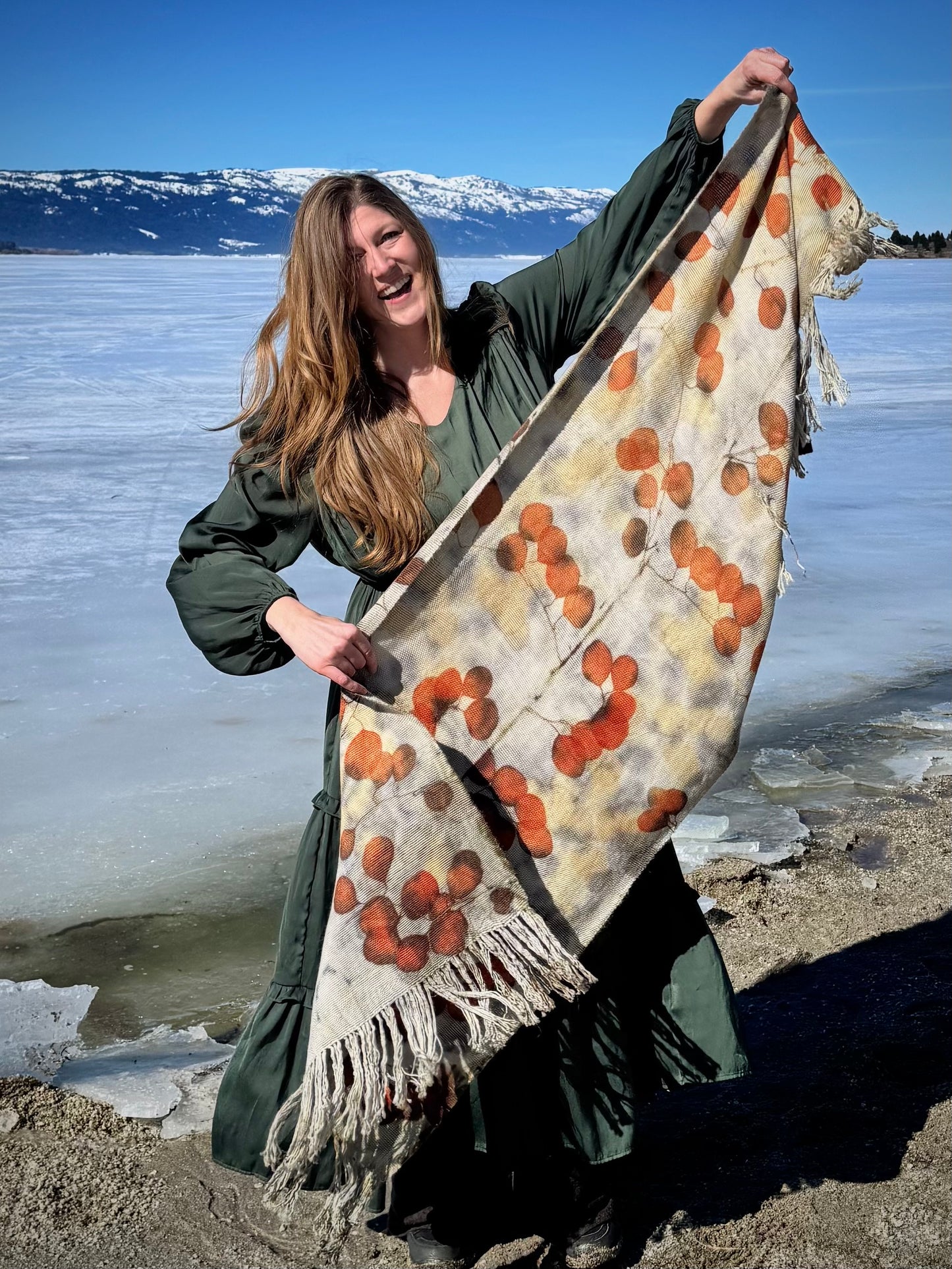 Handwoven Alpaca Shawl | Eucalyptus Eco-print | Fair Trade Bolivian Wrap #2