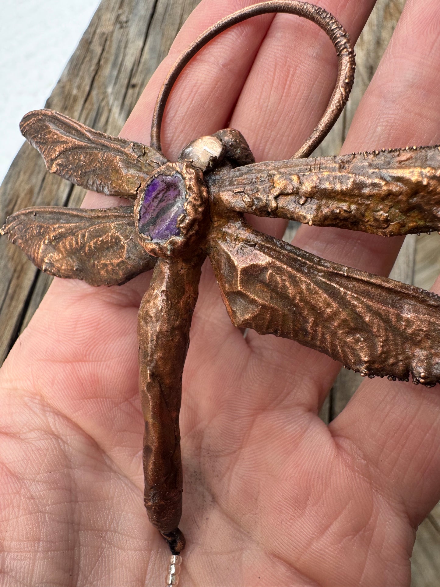 Real Dragonfly | Wall Hanging | Moonstone, Sugilite & Watermelon Tourmaline| Copper Electroformed