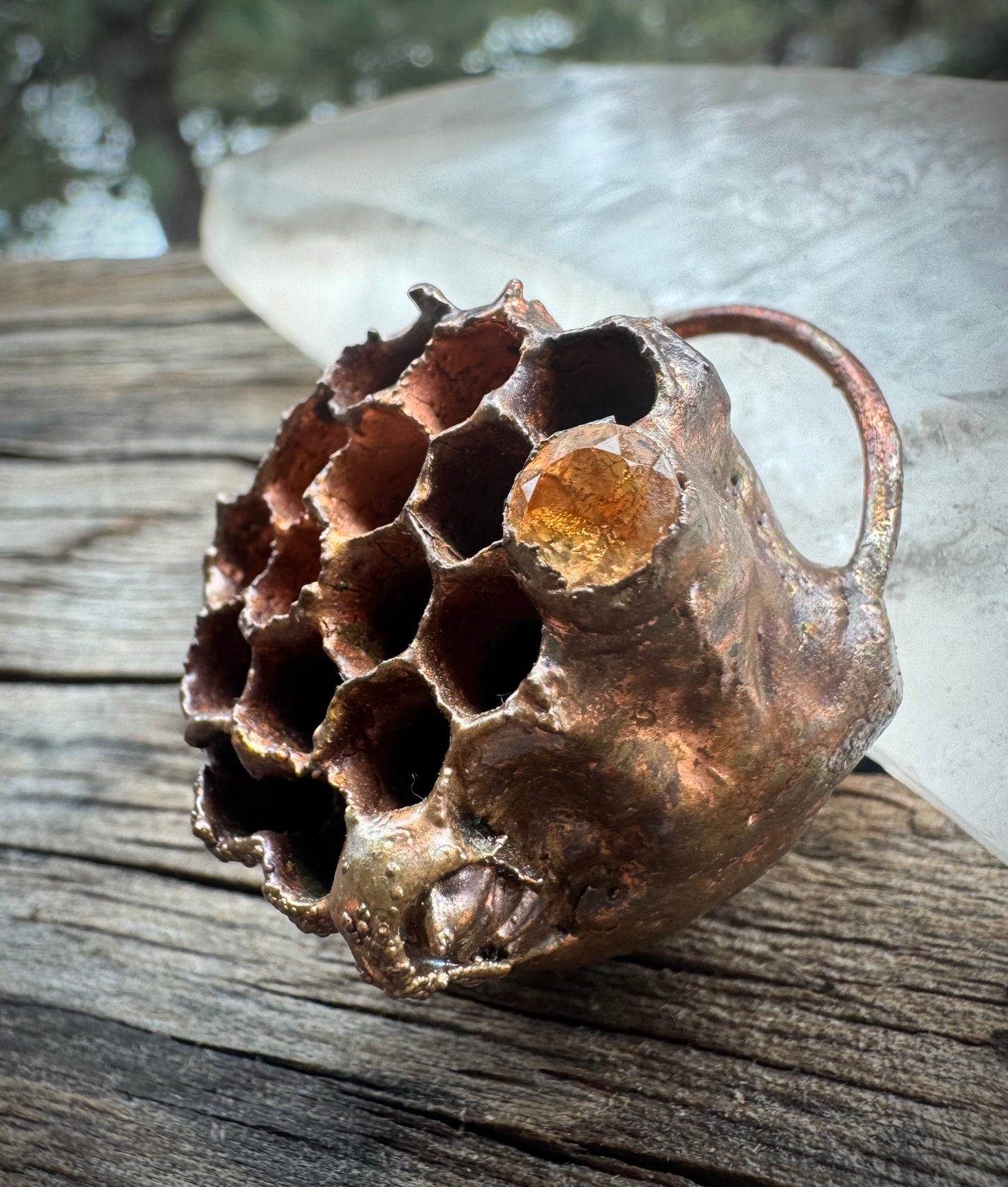Wasp Nest w/ wasp | Citrine | Electroformed Copper Pendant