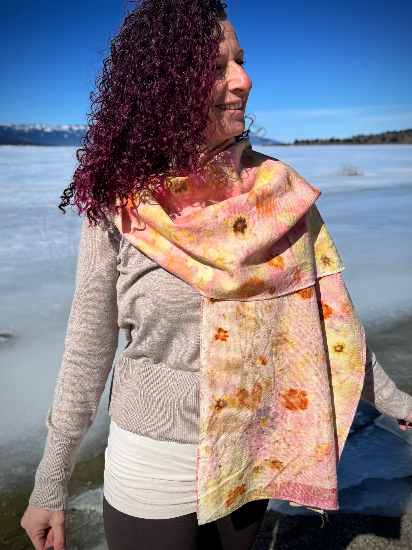 Garden bouquet & Cochineal | Eco-printed | Merino Wool | Shawl