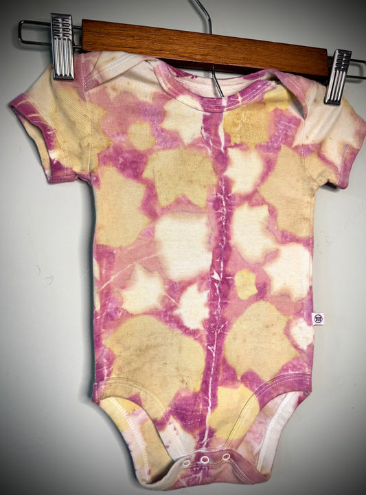 Cochineal | Tulip Tree Leaves | Eco-printed | 6-9 Month Onesie |100% Organic cotton